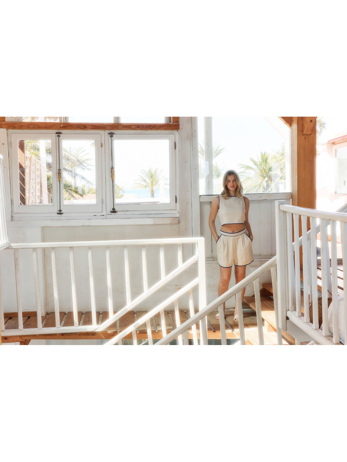 %NewExtra% Fluid linen contrast shorts sand