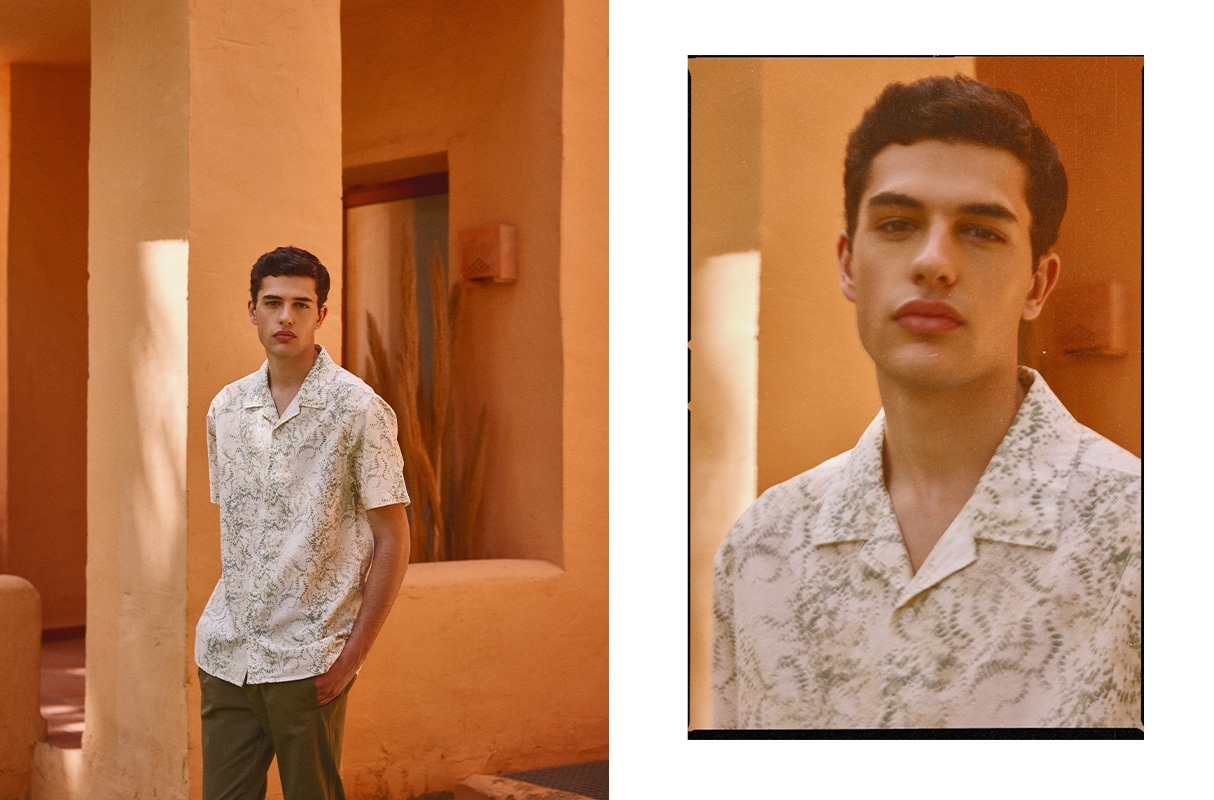 Short-sleeve printed shirt raw middle front view