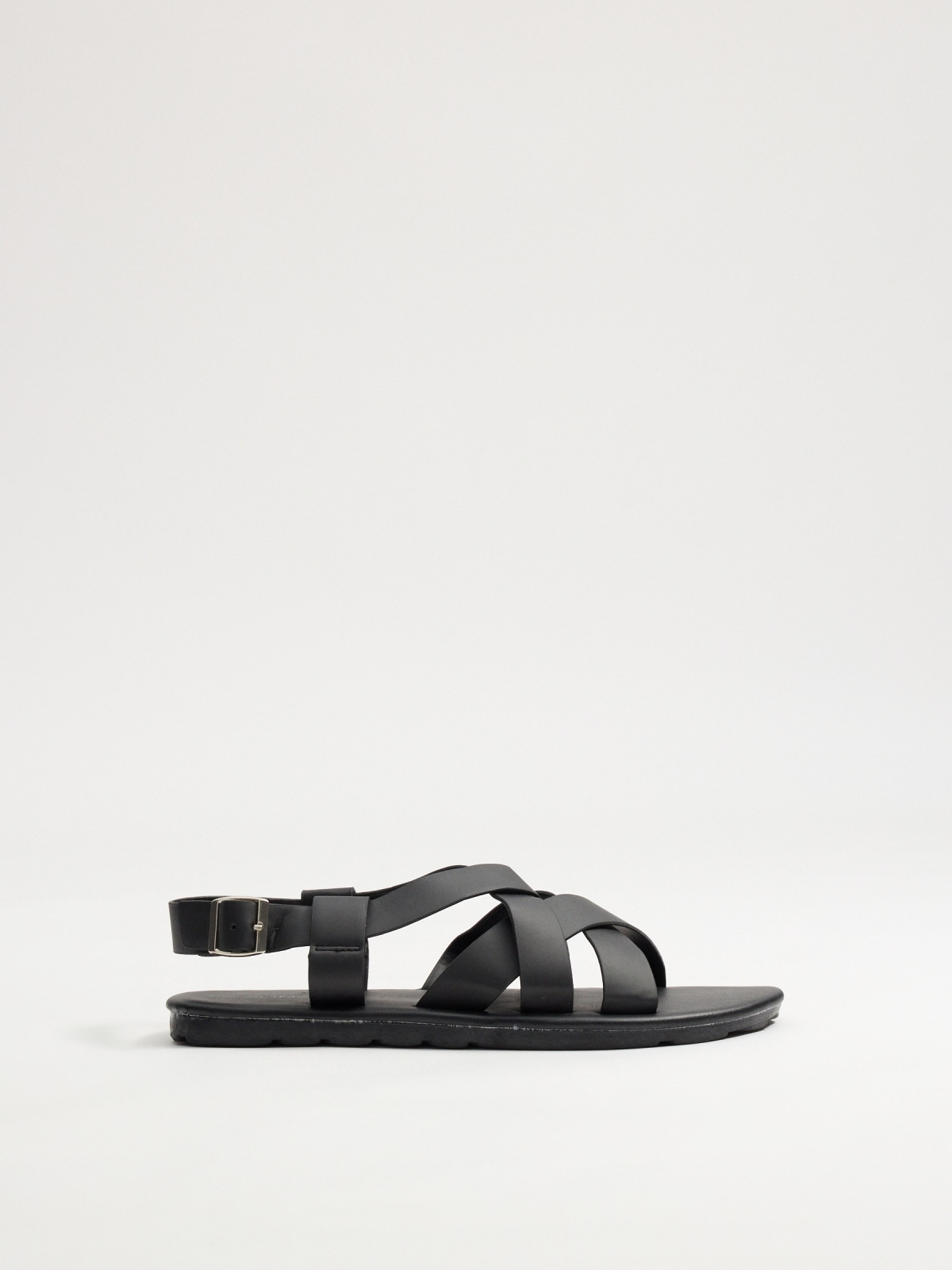 Black strappy sandals black profile view