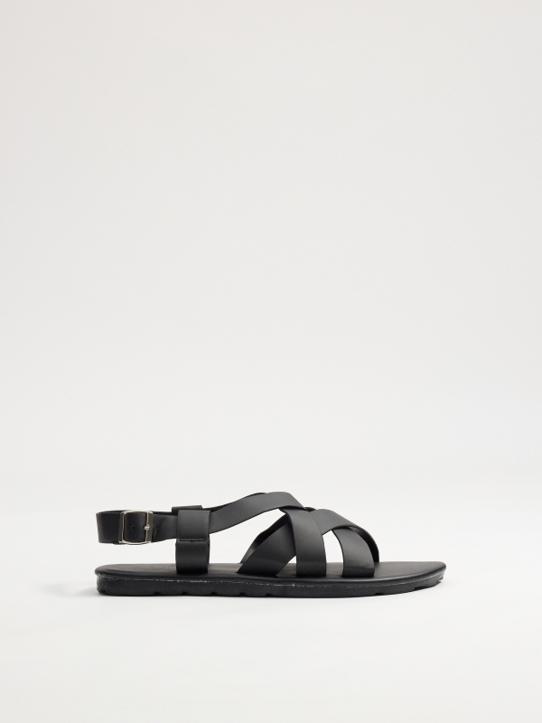 Black strappy sandals black profile view