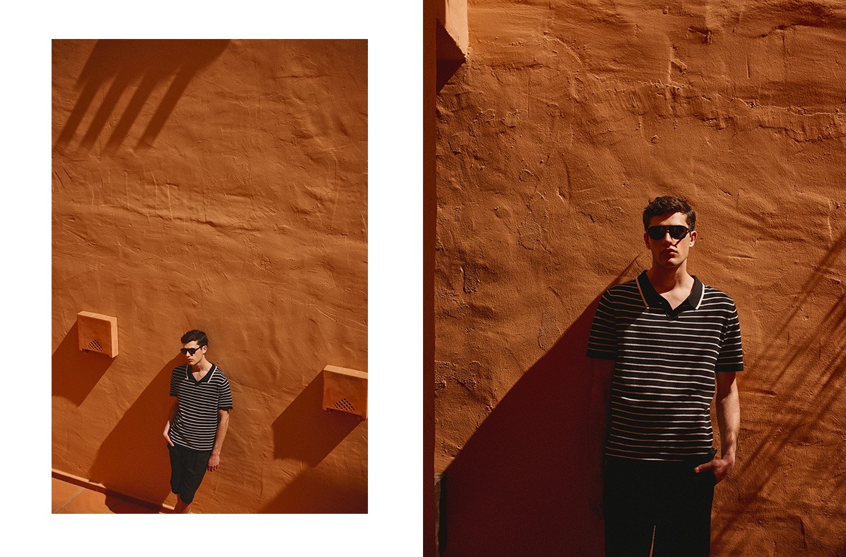 Striped knit polo black middle front view