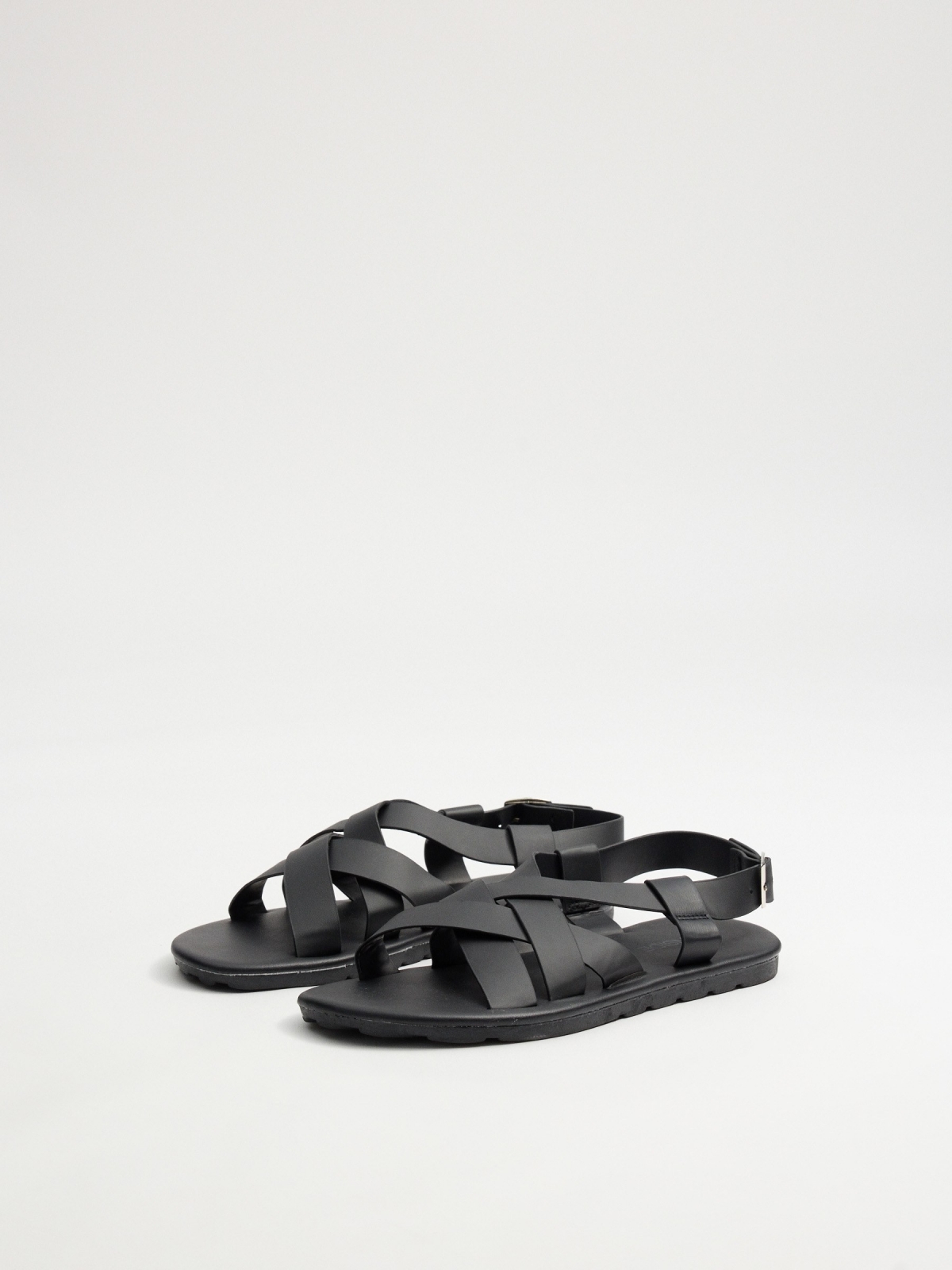 Black strappy sandals black 45º back view