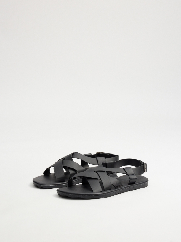 Black strappy sandals black 45º back view