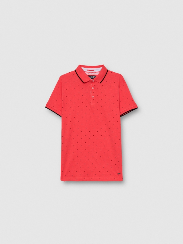 Palm tree print polo red front view