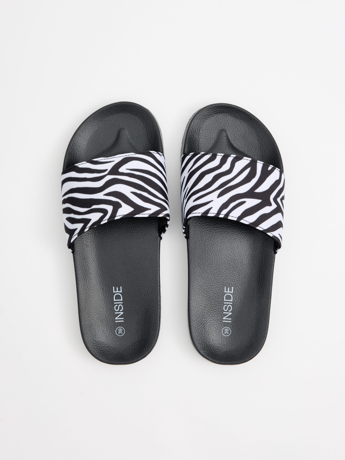 Chinelos pala estampa zebra preto vista superior