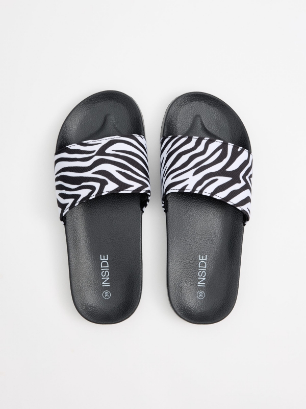 Chinelos pala estampa zebra preto vista superior
