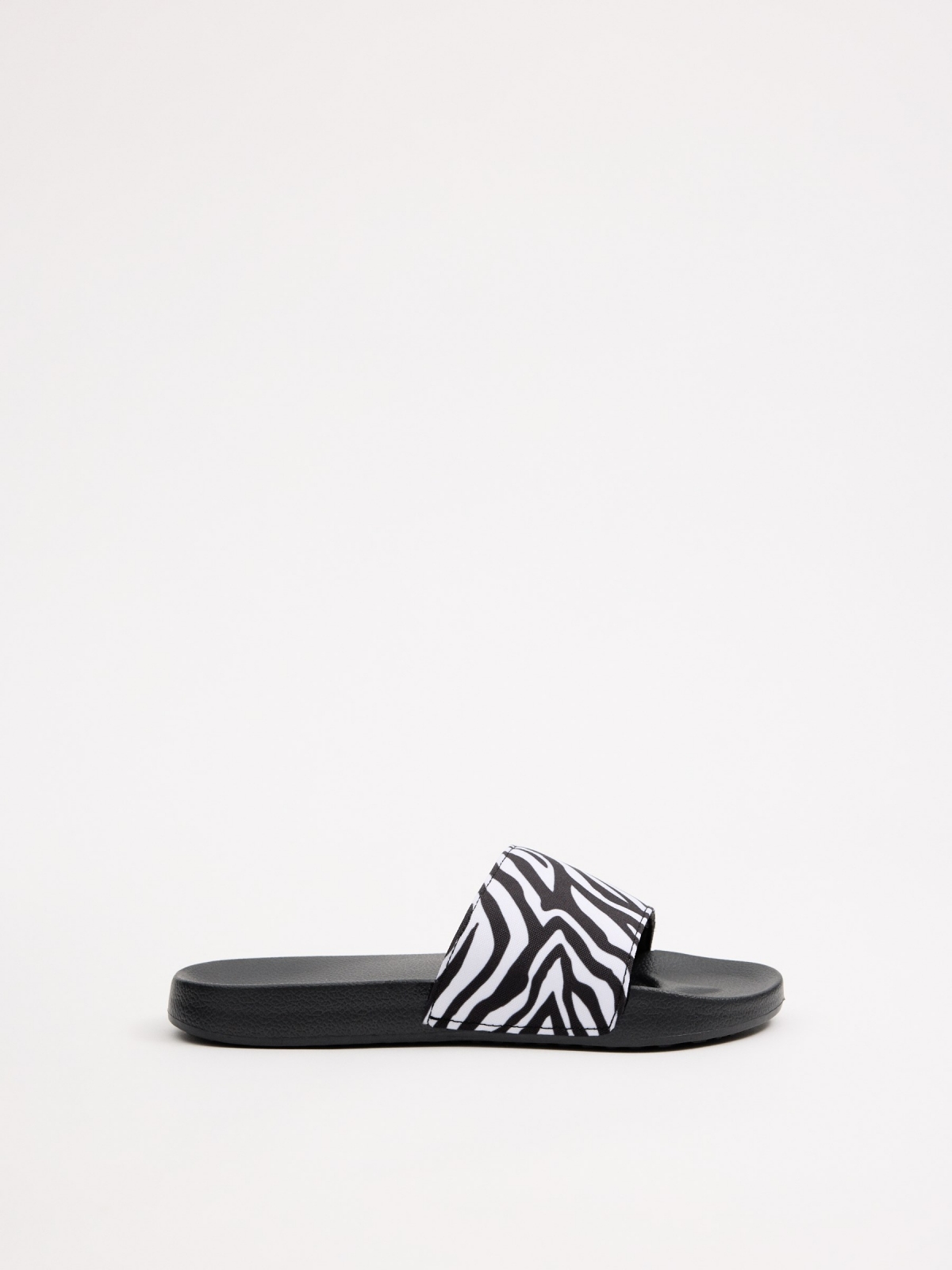 Chinelos pala estampa zebra preto vista detalhe