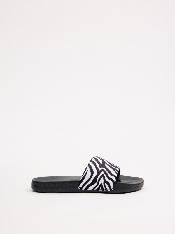 Chinelos pala estampa zebra preto vista detalhe