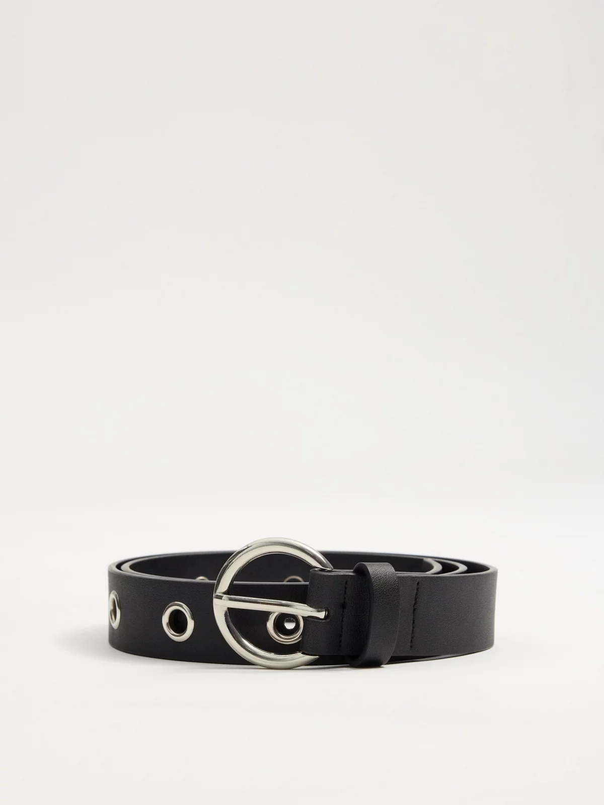 Black belt with metal eyelets black rolled-up