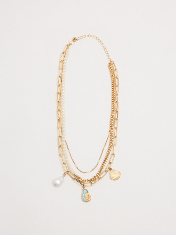 Golden multiple necklace multicolor general view