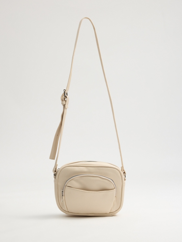 Ivory faux leather crossbody bag white general front view