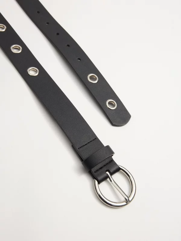 Black belt with metal eyelets black buckle