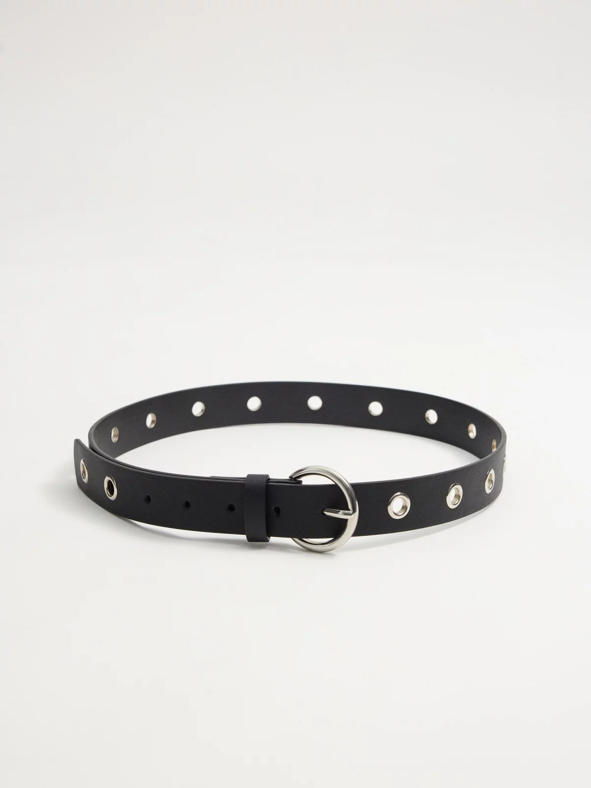 Black belt with metal eyelets black detail view