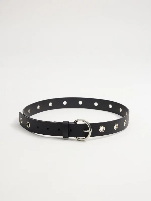 Black belt with metal eyelets black detail view