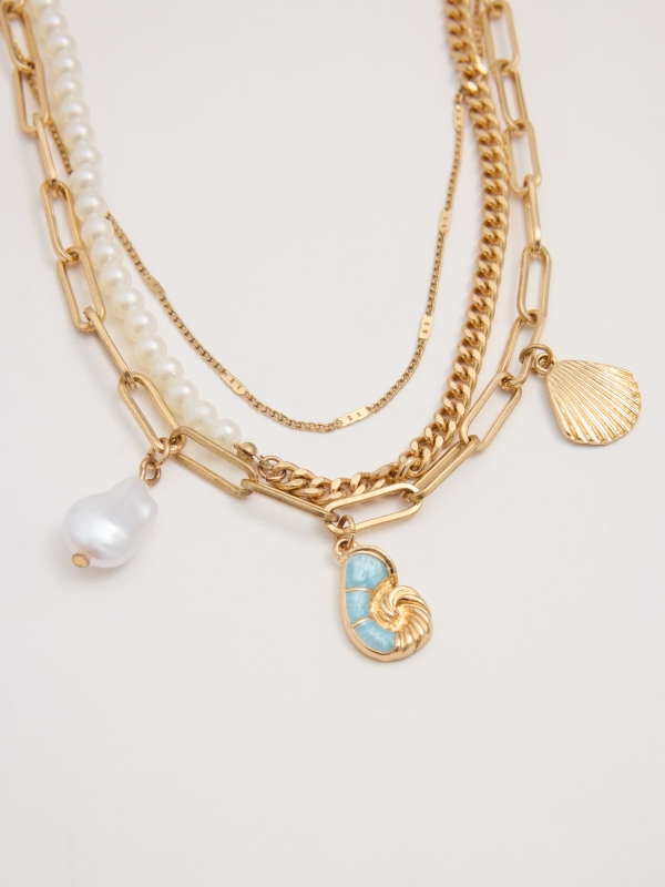 Golden multiple necklace multicolor detail view