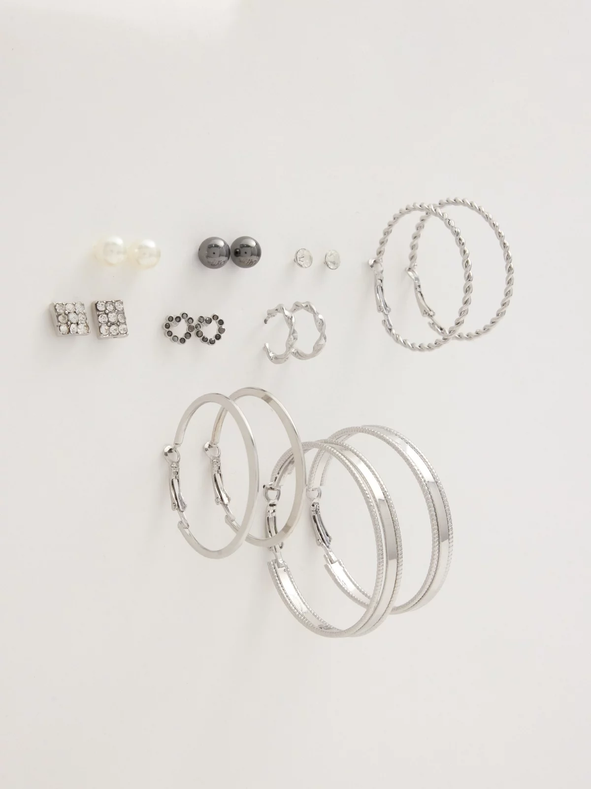 Set of 9 silver earrings multicolor general view