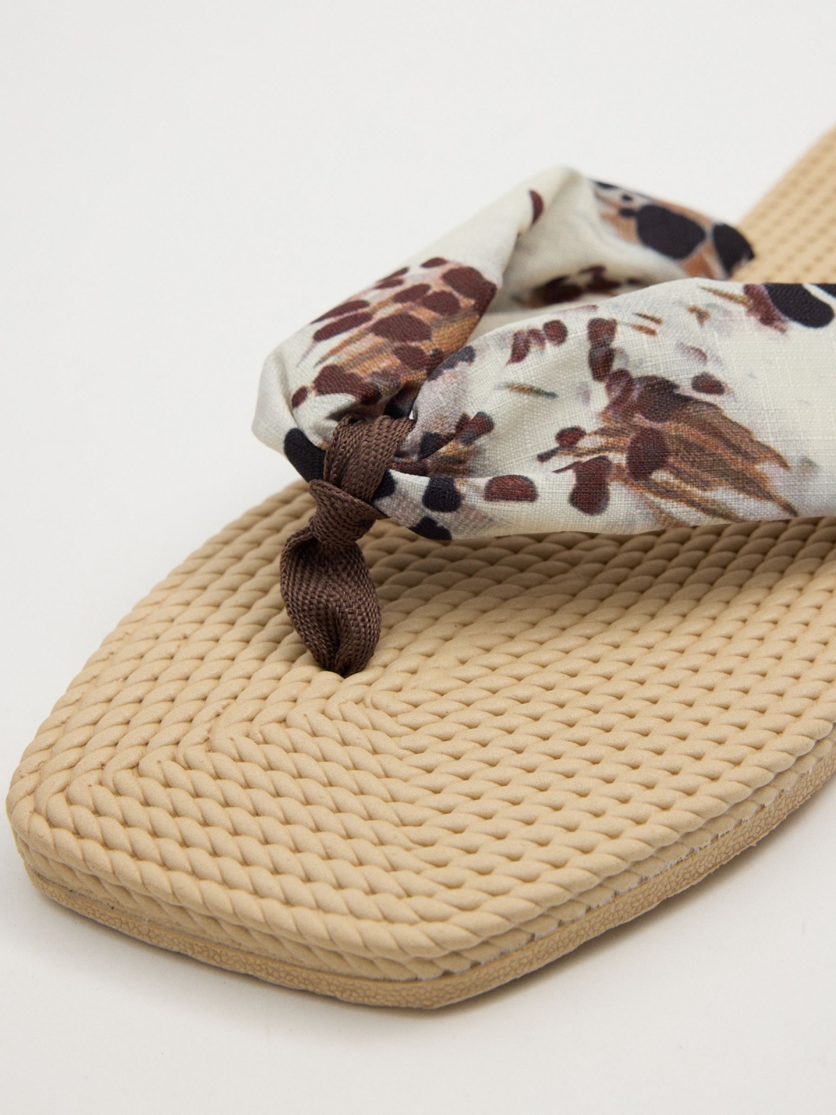 Square toe animal print sandals taupe detail view