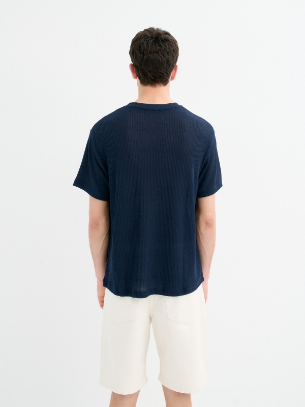 Textured knit t-shirt navy middle back view