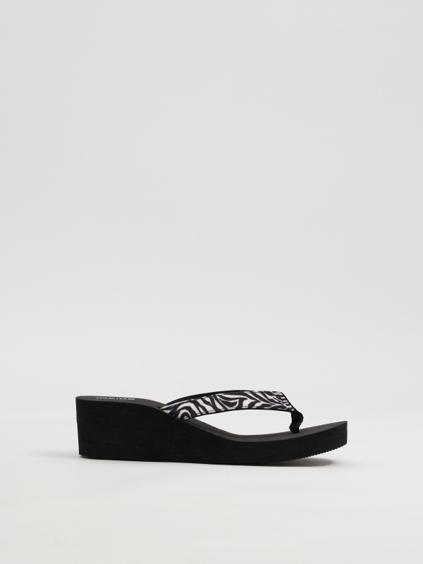 Wedge sandals animal print black detail view