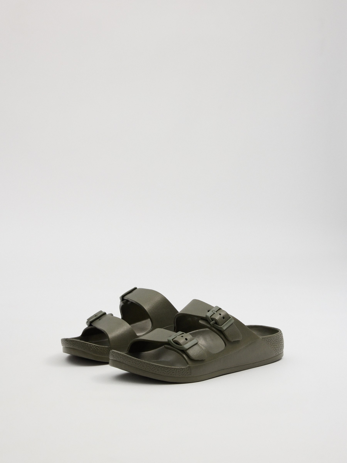 Khaki two-strap sandals khaki 45º front view