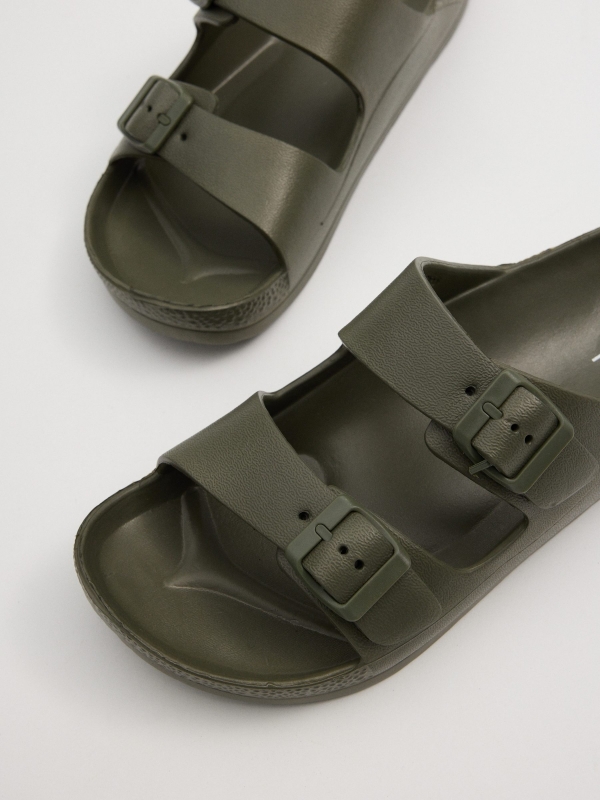 Khaki two-strap sandals khaki detail view