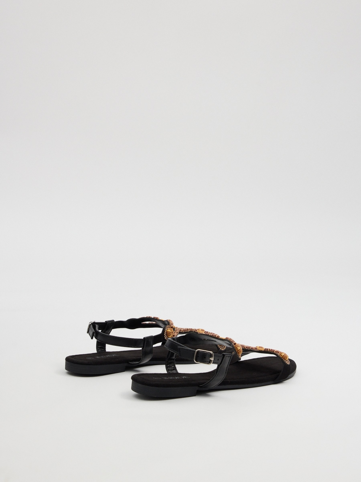 Gem strap sandals black 45º back view