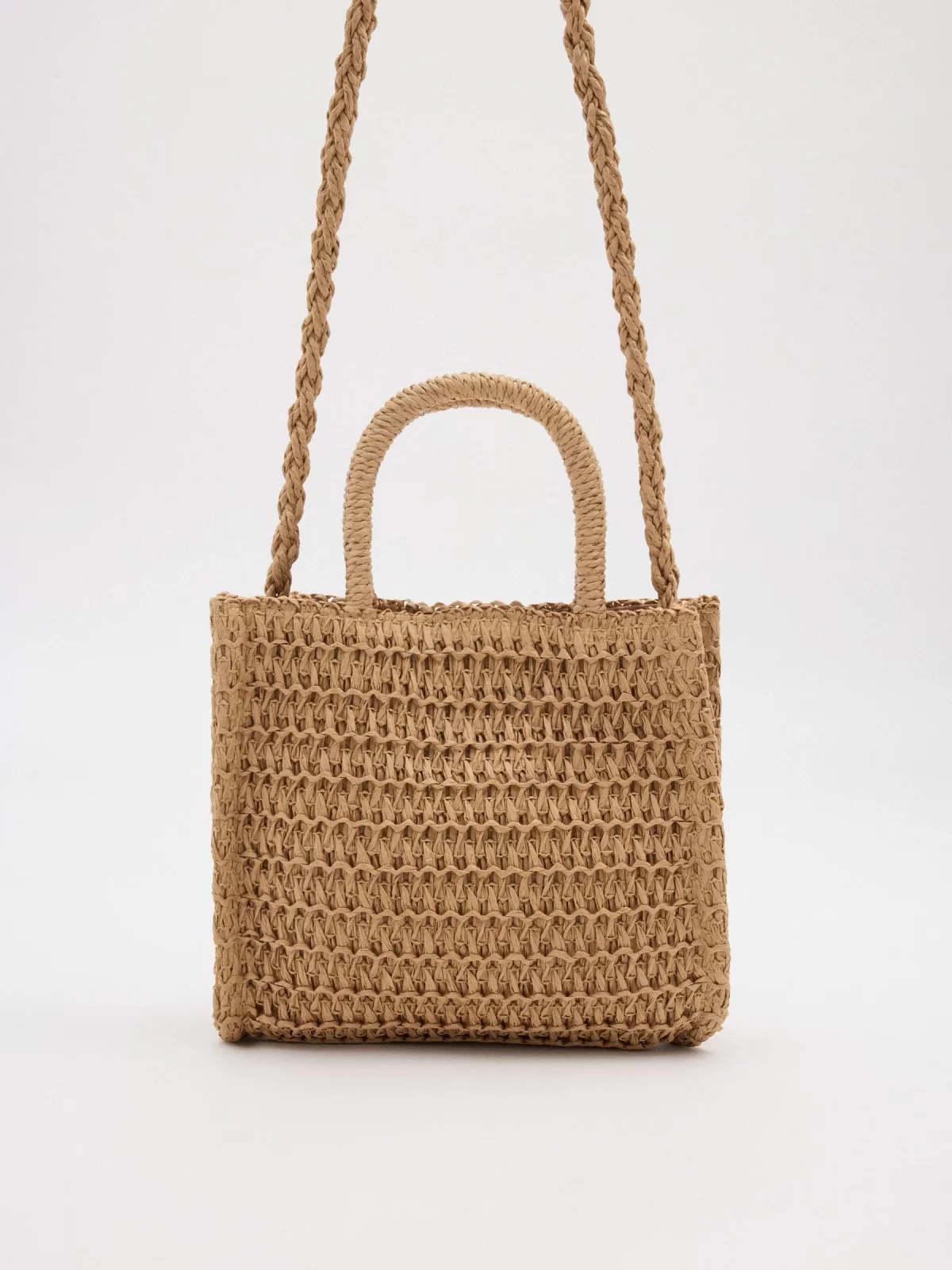 Brown jute crossbody bag brown general back view