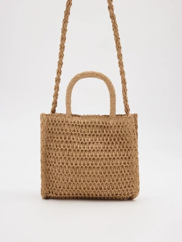 Brown jute crossbody bag brown general back view
