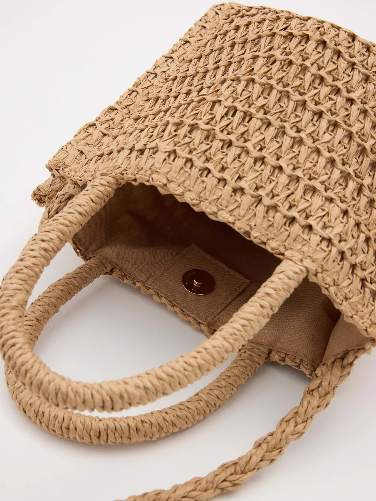 Brown jute crossbody bag brown 45º side view
