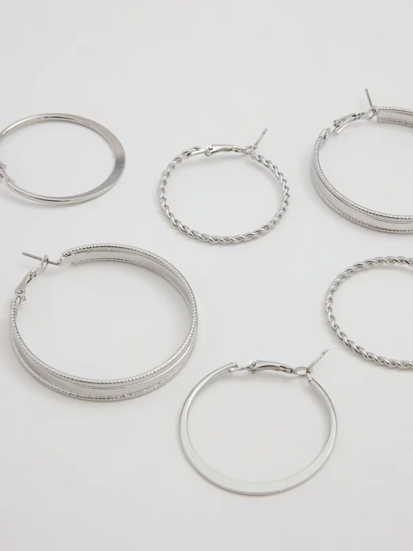 Set of 9 silver earrings multicolor detail view