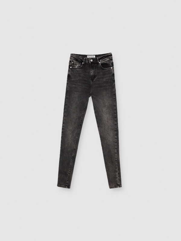  Washed black high waisted skinny jeans black front view