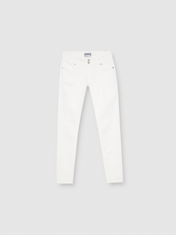 Jeans skinny tiro bajo doble botón blanco vista detalle