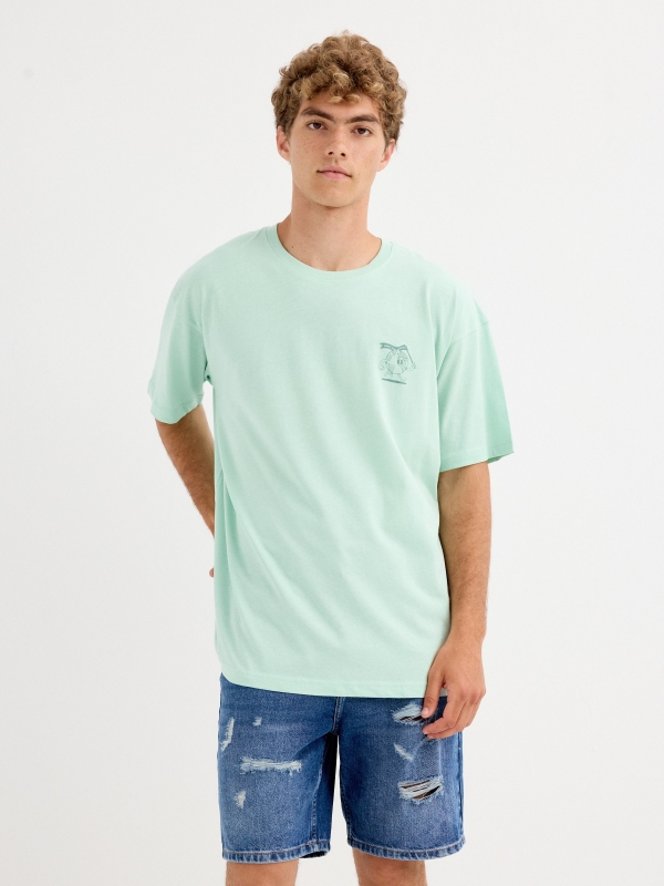 Camiseta Salve o Planeta verde mar vista meia frontal