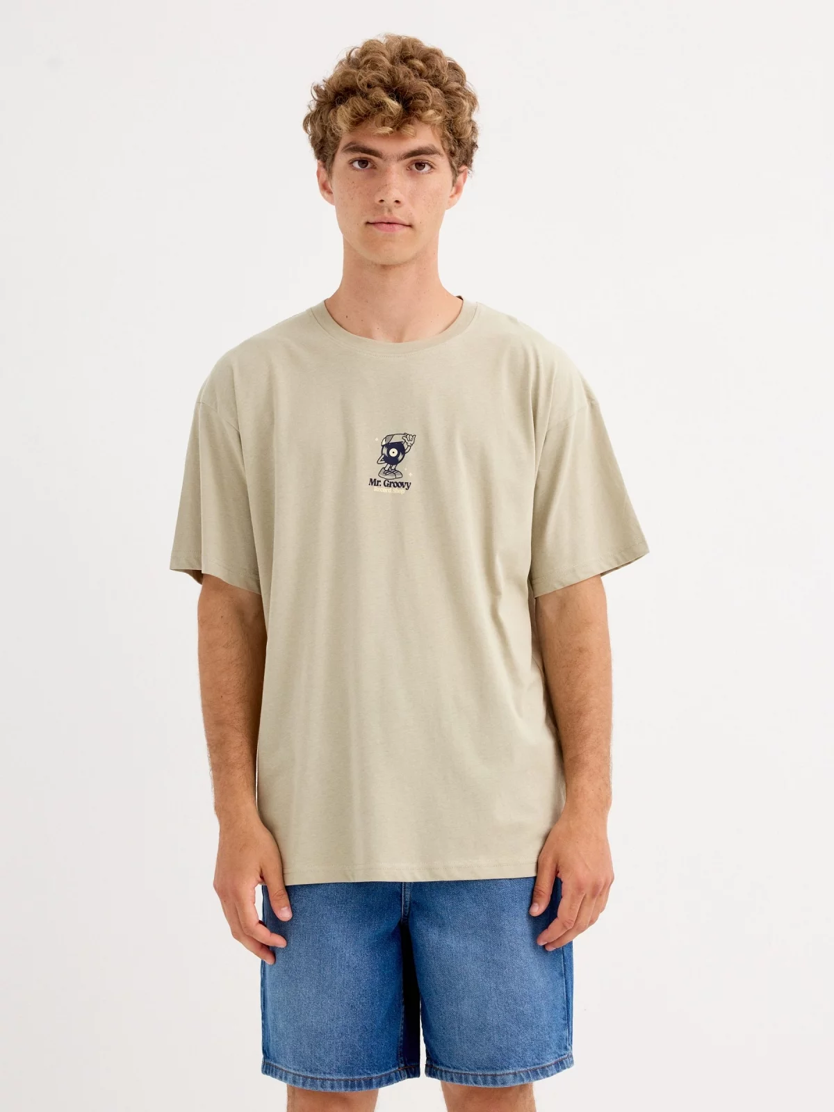 Camiseta Mr Groovy verde grisáceo vista media frontal