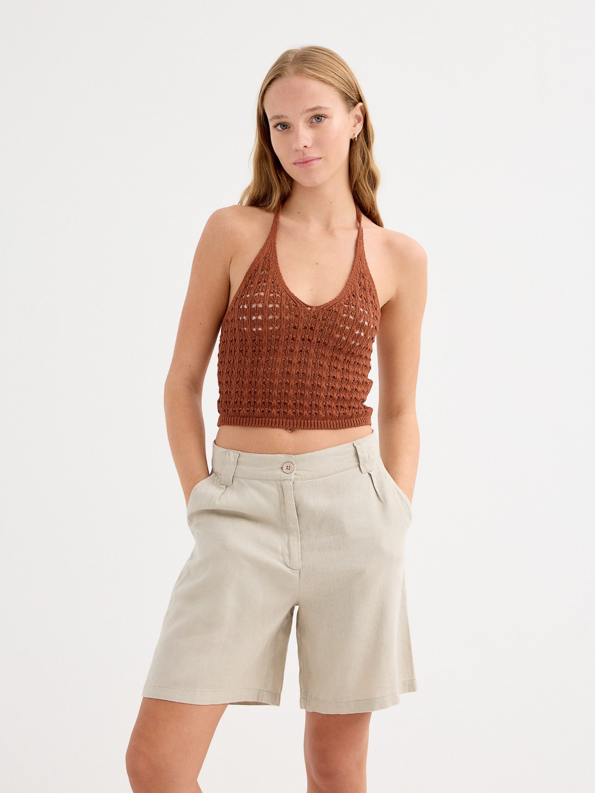 Bermuda taupe linen taupe middle front view