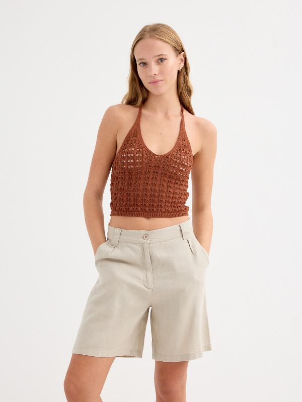 Bermuda taupe linen taupe middle front view