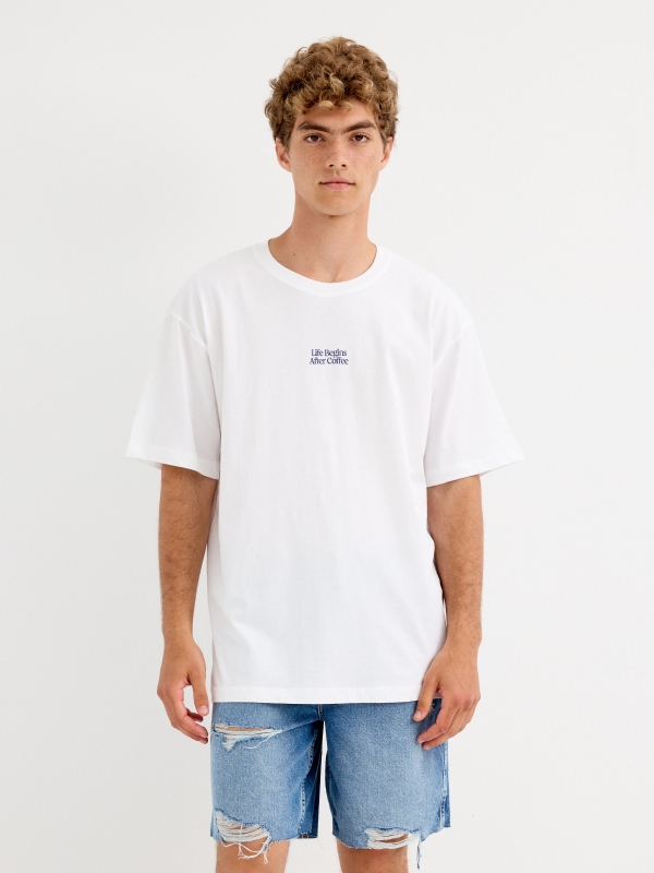 Camiseta Coffee blanco vista media frontal