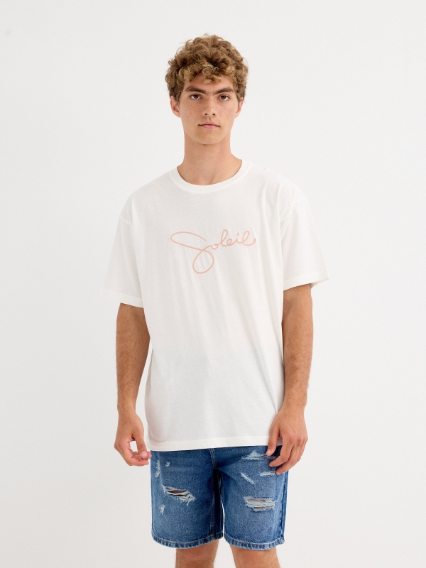 Camiseta manga corta Soleil blanco roto vista media frontal