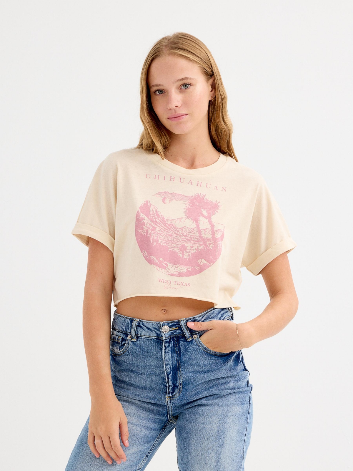 Camiseta crop Chihuahuan arena vista media frontal