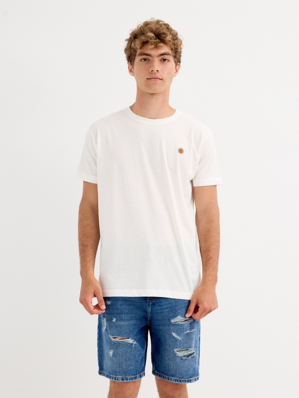 Camiseta manga corta Malibú blanco roto vista media frontal