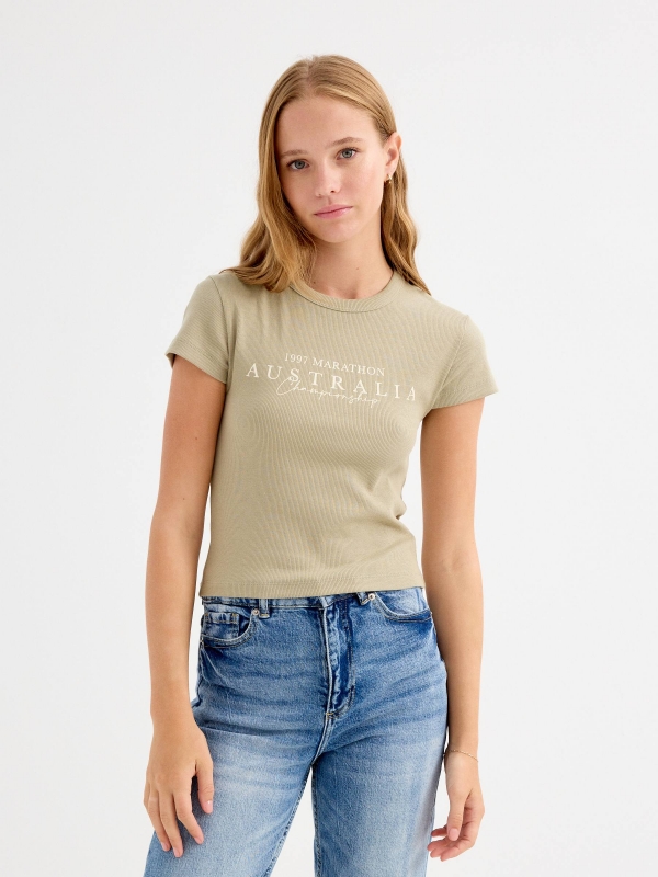 Camiseta canelada Austrália verde acinzentado vista meia frontal