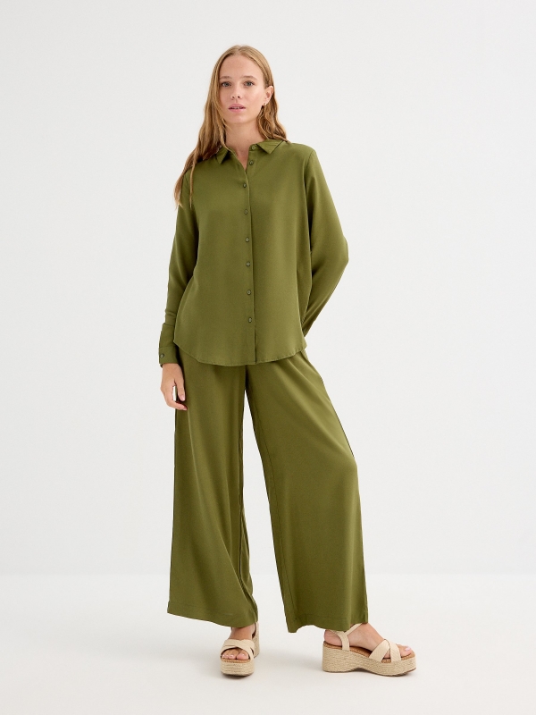 Pantalón wide leg verde vista general frontal