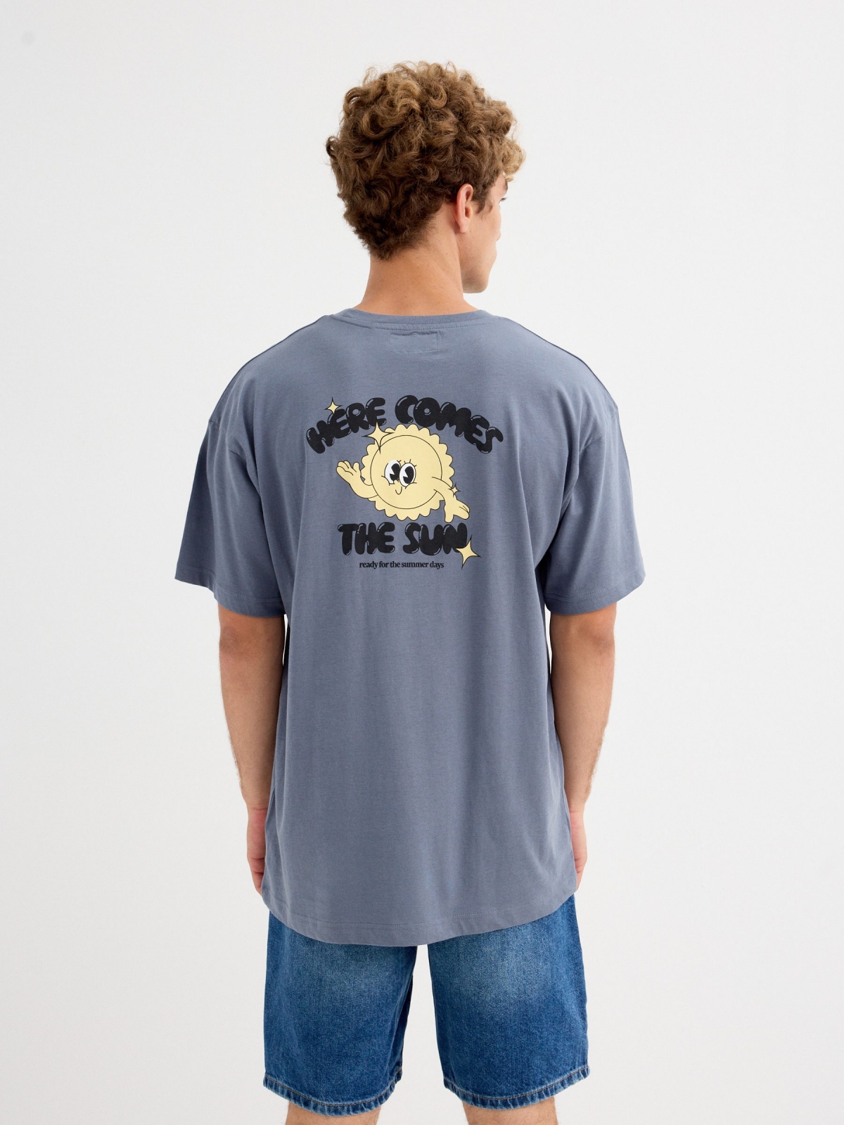 Camiseta Here comes the sun azul vista media trasera