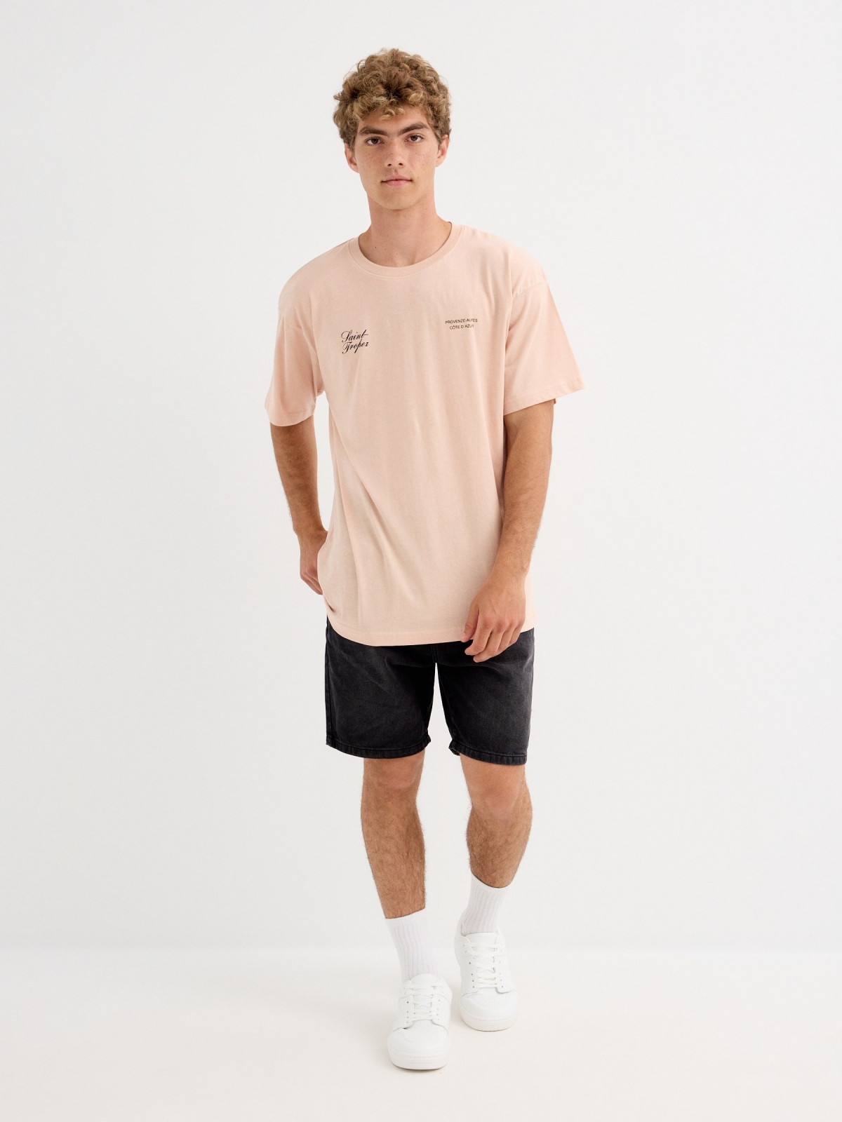 Camiseta de manga curta Saint-Tropez rosa nude vista geral frontal