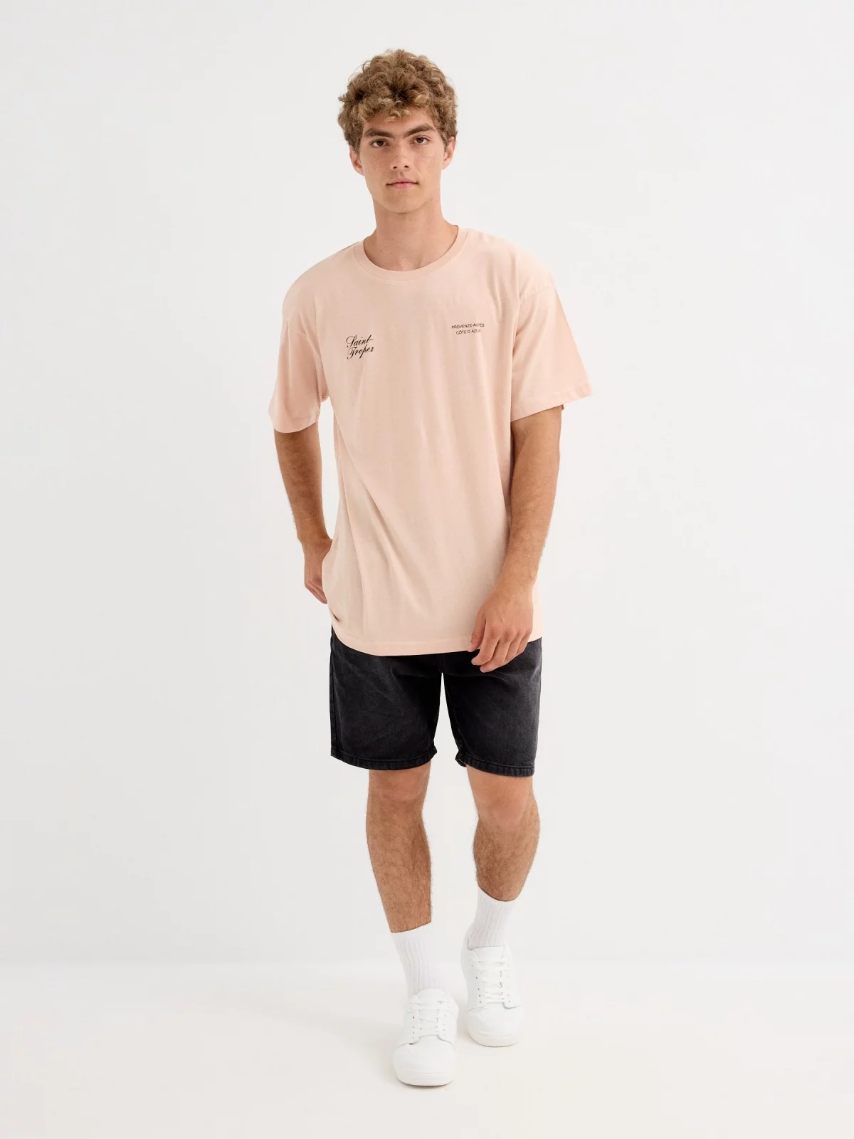 Camiseta de manga curta Saint-Tropez rosa nude vista geral frontal