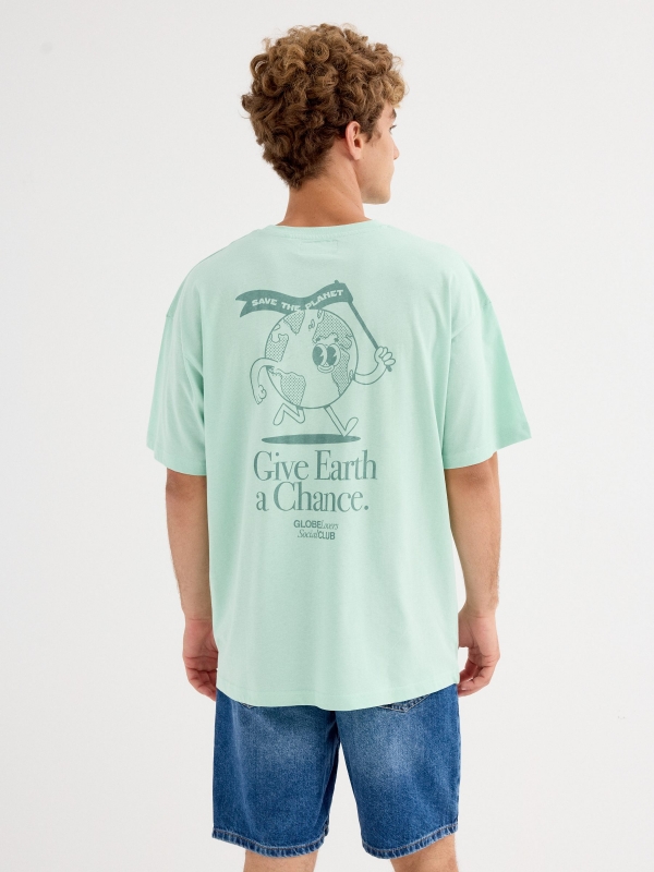 Camiseta Salve o Planeta verde mar vista meia traseira
