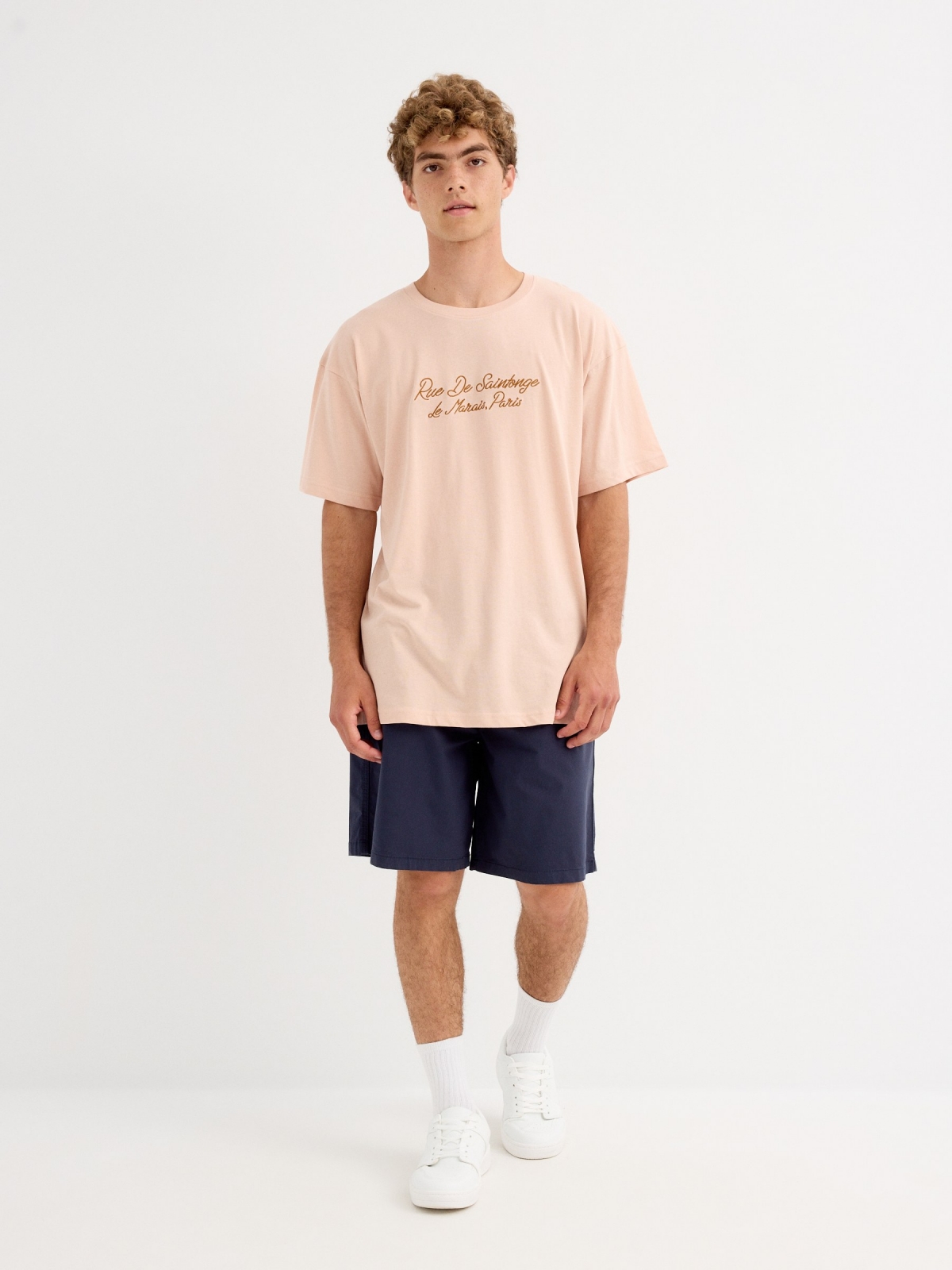 Camiseta manga corta Paris rosa nude vista general frontal