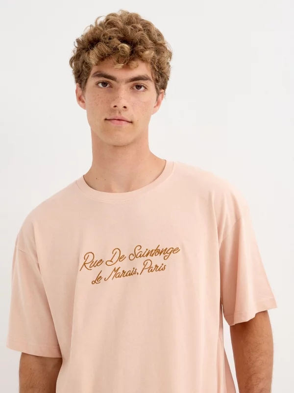 Short sleeve Paris t-shirt nude pink detail view