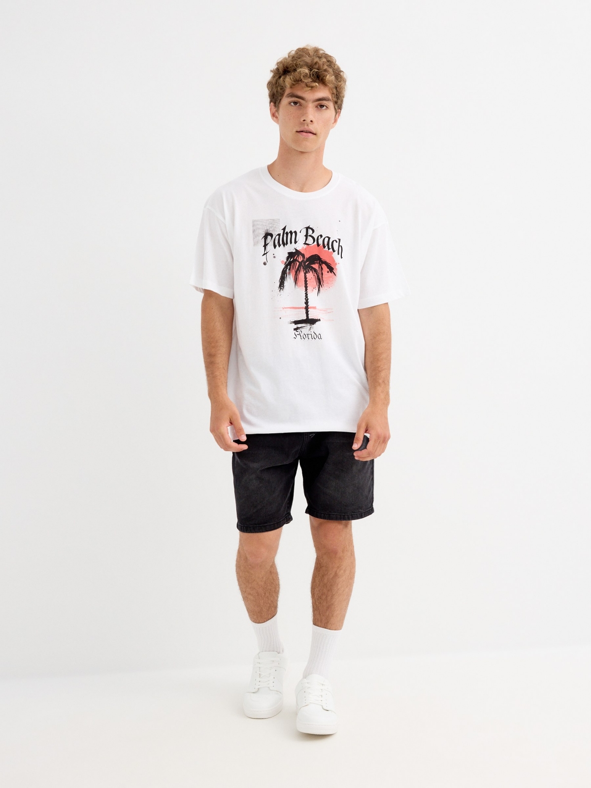 Camiseta Palm Beach branco vista geral frontal