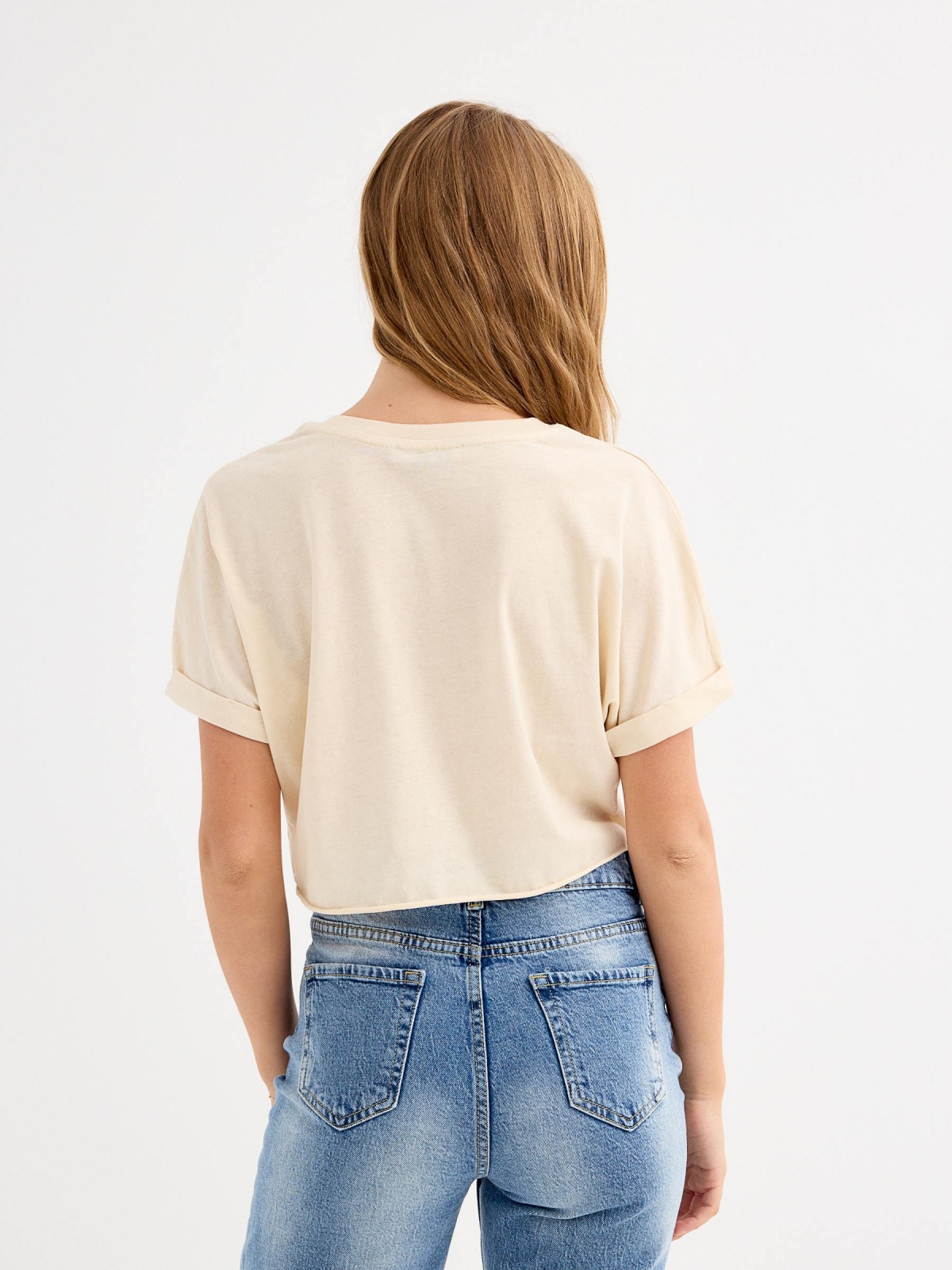 Camiseta cropped Chihuahuan areia vista meia traseira